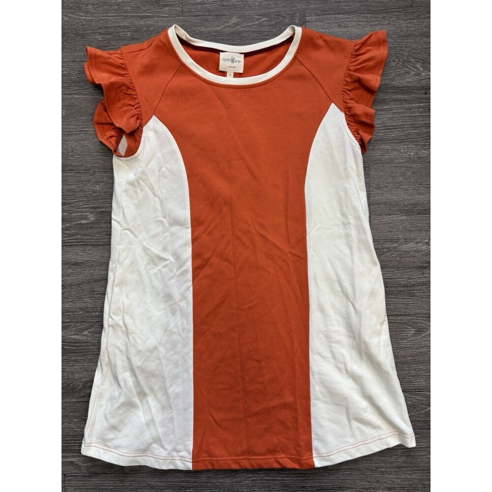 Umgee Color Block Dress Features Ruffle Cap Sleeves Size Small Orange & White